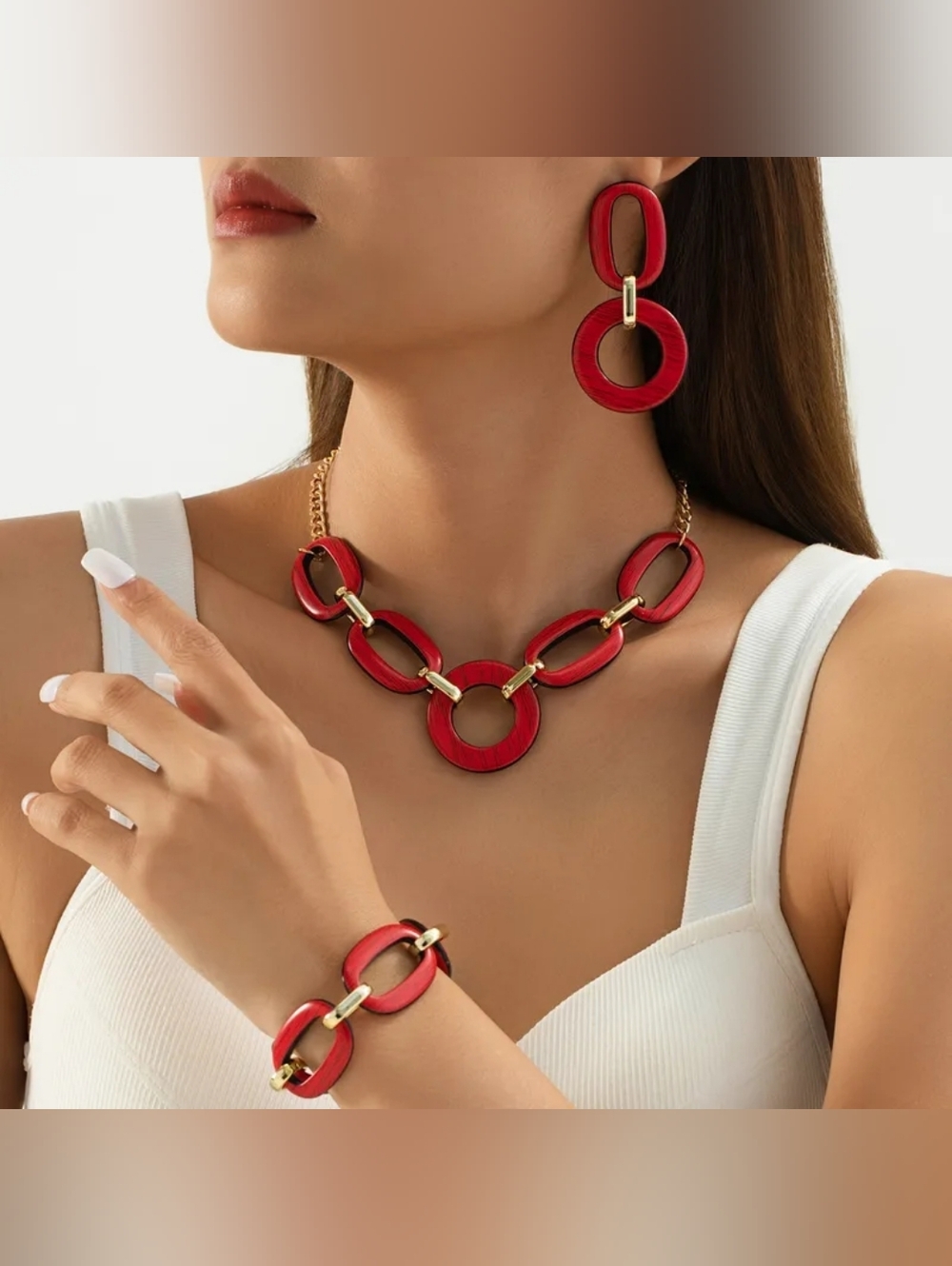 Red Link Statement Jewelry Set